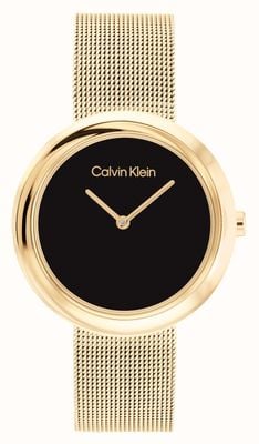 Calvin Klein Damen schwarzes Zifferblatt | goldenes Mesh-Armband aus Edelstahl 25200012