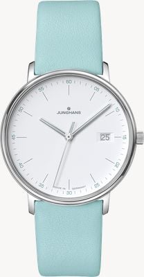 Junghans フォーム ダメン クォーツ (34.1mm) マットホワイト ダイヤル / ライトブルー レザー ストラップ 47/4455.00