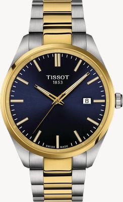 Tissot Herrenuhr PR 100 (40 mm) mit blauem Zifferblatt und zweifarbigem Edelstahlarmband T1504102204100