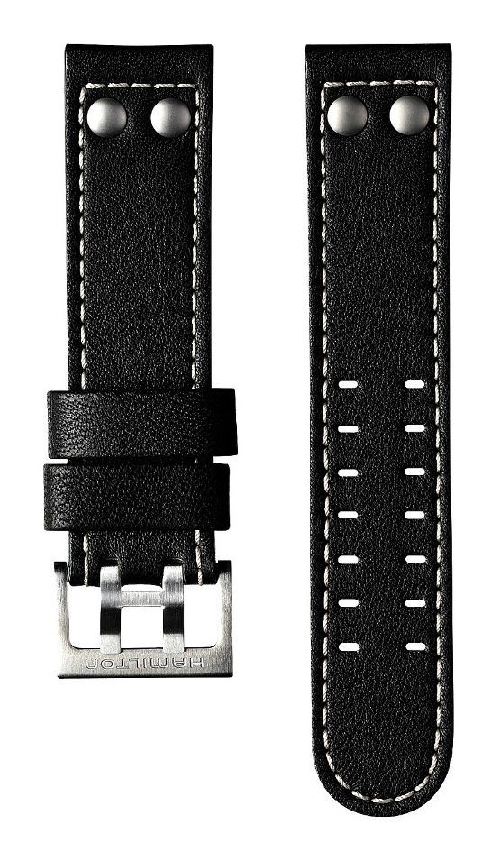 Hamilton Straps Bracelet en cuir noir aviation kaki - 22 mm montre