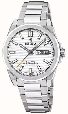 Festina Swiss Made Dune Day/Date Quartz (39.8mm) Silver Wave Dial / Stainless Steel Bracelet F20073/1