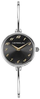 Herbelin Fil (26 mm) Armreif für Damen mit schwarzem Zifferblatt und Edelstahlarmband 17206B24T