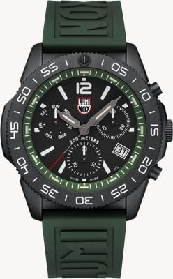 Luminox Pacific Diver Chronograph 3140 Serie – Waldgrün (44 mm) schwarzes Zifferblatt / grünes EPDM-Armband nach Maß XS.3147