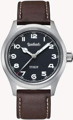 Hanhart パイオニア プリベンター HD12™ (39mm) ブラックダイヤル / ダークブラウンレザーストラップ - M 792.810-7110