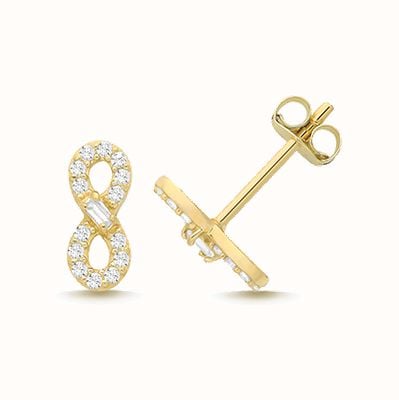 James Moore TH 9CT YELLOW GOLD CZ INFINITY STUDS ES2089