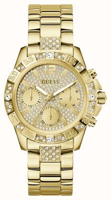Guess Damski zegarek Majesty (40 mm) z tarczą w kolorze szampana / bransoletą ze stali nierdzewnej w kolorze złotym GW0771L2