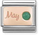 Nomination Classic May Birthstone Emerald 9ct Rose Gold & Steel Charm 430508/05