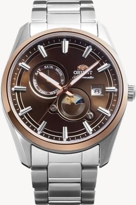 Orient Stretto Sun & Moon Automatik (41,5 mm) braunes Zifferblatt / Edelstahlarmband RA-AK0313Y30B