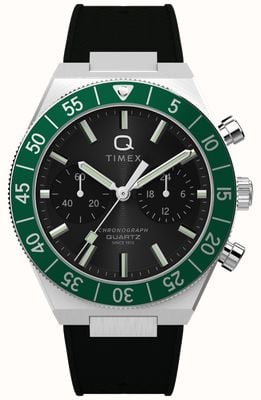 Cronografo Q Timex Continental (40 mm) quadrante nero / cinturino in gomma nera TW2Y56100
