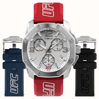 Timex x UFC Icona set regalo cronografo quadrante argento / silicone rosso TWG047400