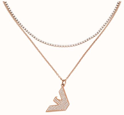 Emporio Armani Women's Rose Gold-Tone Stainless Steel Crystal Set Logo Necklace EGS2953221