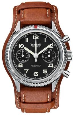 Hanhart 417 es 1954 (39mm) quadrante nero / cinturino in pelle marrone chiaro - m H701.210-7210