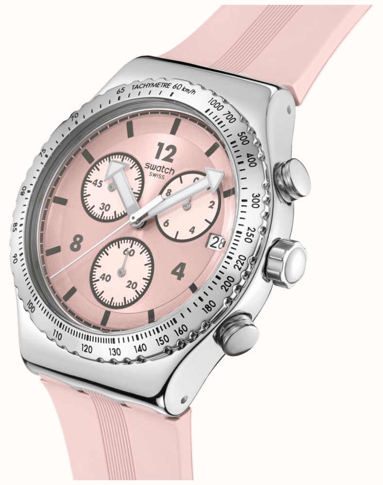 アナログ腕時計 SWATCH Swatch YVS532 ESSENTIALS POPPINGLY PINK Men's Urethan Swatch POPPINGLY PINK (43mm) Pink Chronograph Dial / Pink