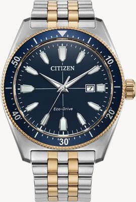 Citizen Eco-Drive Sport (43mm) quadrante blu navy / bracciale in acciaio inossidabile bicolore AW1914-55L