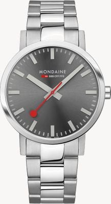 Mondaine Klassische Herrenuhr (40 mm) mit grauem Sonnenschliff-Zifferblatt / Edelstahlarmband A660.30360.81SBJ