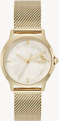 Olivia Burton Esfera color crema con diseño de abeja clásica (29,8 mm) / pulsera de malla de acero inoxidable con PVD dorado 24000341