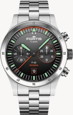 FORTIS Flieger F-43 Bicompax Original (43 mm) Edelstahl-Blockarmband F4240004