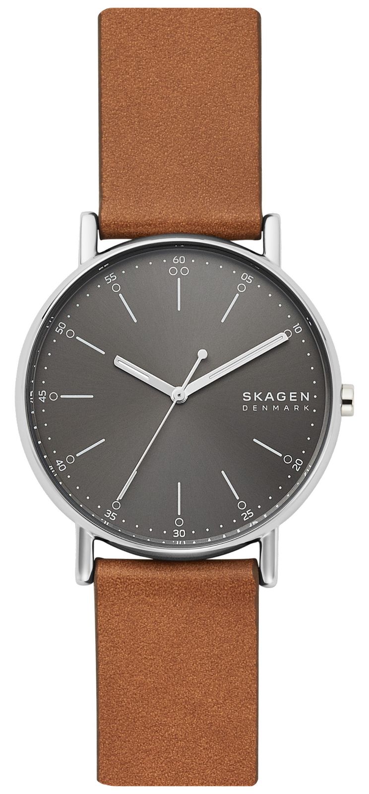 Skagen Bracelet homme en cuir marron avec cadran gris montre