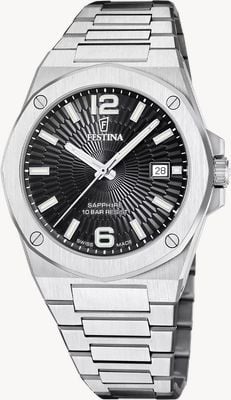 Festina Montre à quartz Vallée (42 mm) de fabrication suisse, cadran noir / bracelet en acier inoxydable F22000/4