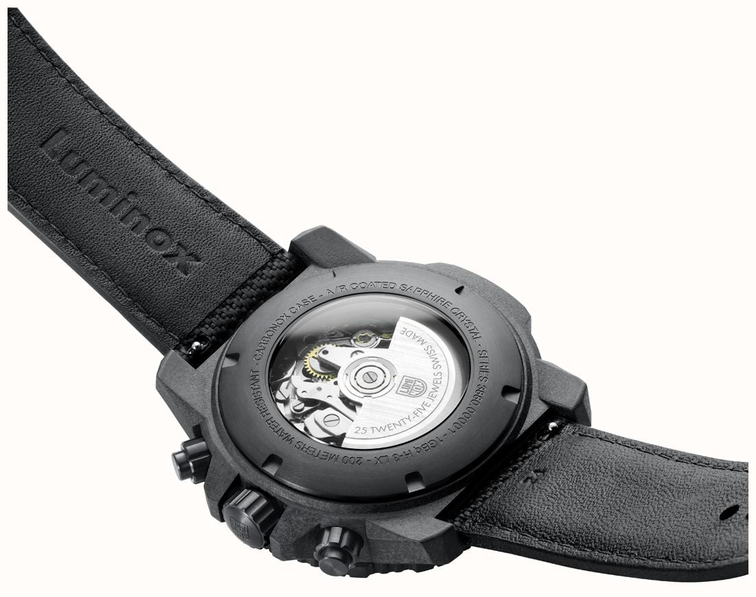 Luminox Master Carbon SEAL Auto Chrono 3880 Series (45mm) Black Dial / Black Technical Matrix Leather Strap Watch XS.3881 - vista alternativa 4