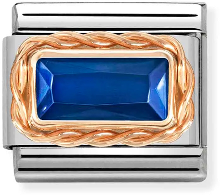 Nomination Classic FACETED BAGUETTE WITH RICH SETTING in steel and 9ct gold BLUE Charm 430604/007