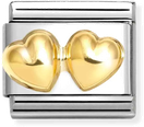 Nomination Classic Raised Double Heart 18ct Gold & Steel Charm 030116/23