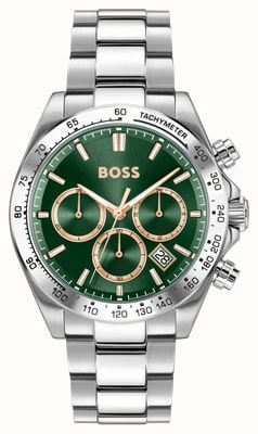 BOSS Chronograf Hero 2.0 (44 mm) z zieloną tarczą / bransoletą ze stali nierdzewnej 1514268