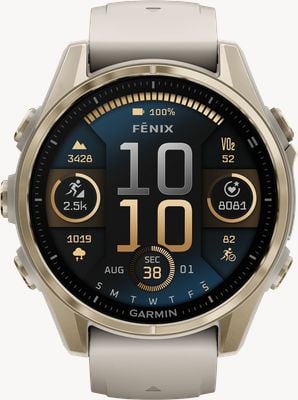 Garmin Fenix 8 43mm AMOLED Sapphire Premium Multisport GPS Smartwatch Oro con Silicone Anti-Fog 010-02903-11