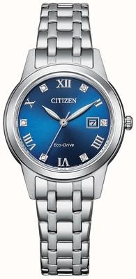 Citizen Damen-Silhouette-Kristall-Eco-Drive-Edelstahlarmband mit blauem Zifferblatt FE1240-81L
