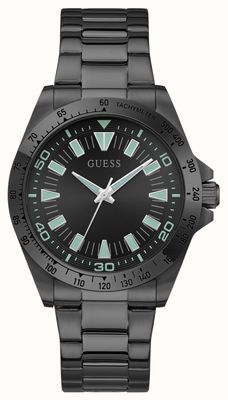 Guess Neo kwarcowy zegarek z trzema wskazówkami (42 mm), czarna tarcza słoneczna / bransoleta ze stali nierdzewnej z powłoką PVD w kolorze czarnym GW1064G3