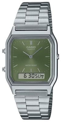 Casio Vintage (29,8 mm) grünes Hybridzifferblatt / Edelstahlarmband AQ-230A-3AMQYES