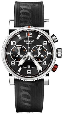 Hanhart Chronographe automatique Primus Racer (44 mm), cadran noir / bracelet en caoutchouc noir - m 741.210-1020
