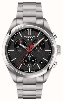 Tissot Pr 100 vuelta (40 mm) cadran chronographe noir / ensemble acier inoxydable et bracelet noir T1504171105101