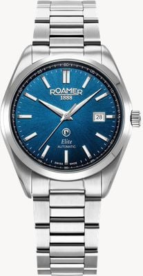 Roamer Elite automático (42 mm) mostrador azul / pulseira de aço inoxidável e pulseira de couro preta 970983 41 45 20