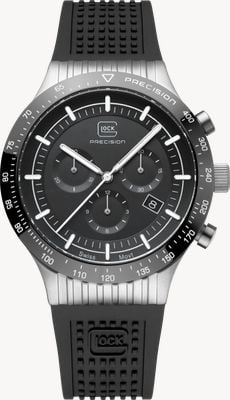 GLOCK Precision Chronograph in limitierter Auflage (43 mm), schwarzes Zifferblatt, schwarzes RTF-Silikonarmband + Stahlgeflechtarmband GW-34-4-24