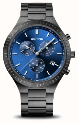 Bering Esfera de cronógrafo azul titanio para hombre/brazalete de acero inoxidable negro 11743-727