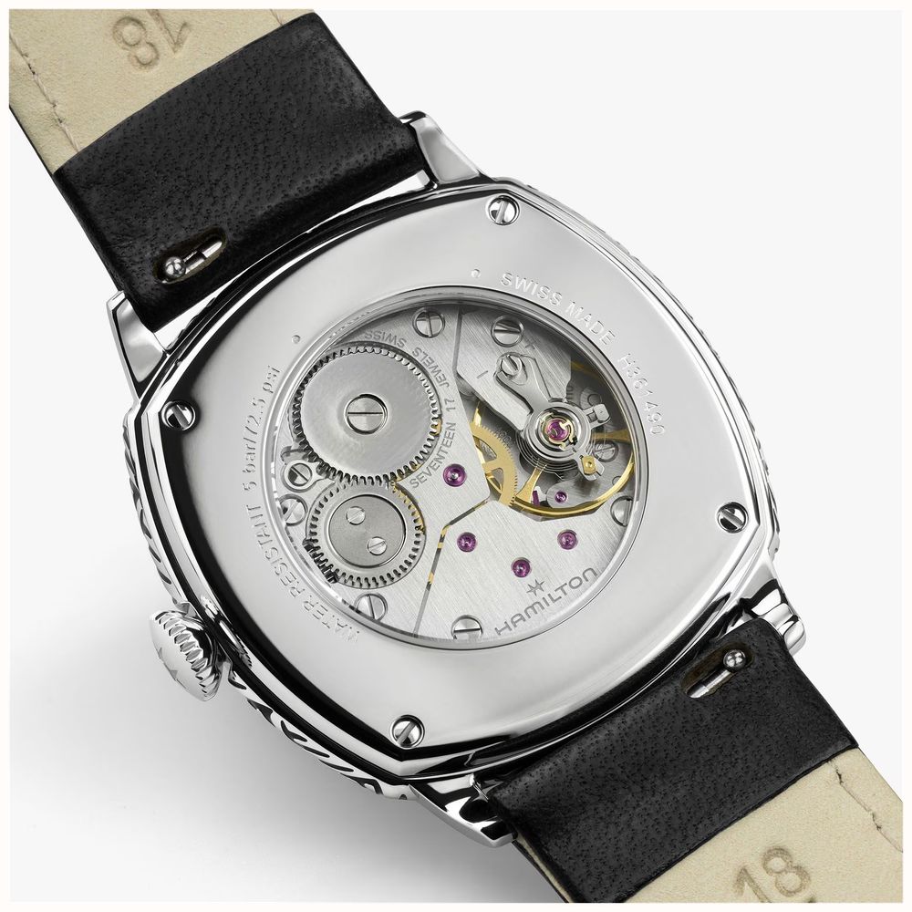 Hamilton American Classic Cushion Mechanical (34mm) Silver Sunray Dial / Black Leather Strap Watch H36149710 - alternative Ansicht 5