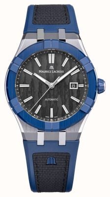 Maurice Lacroix Aikonic automatique (43 mm) cadran noir carbone / bracelet bi-caoutchouc bleu et noir AC6008-SSL40-330-4