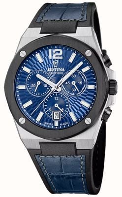 Festina スイス製ヴァレー・クォーツ・クロノグラフ（42mm）ブルーダイヤル／ブルーハイブリッドレザーストラップ F22003/2