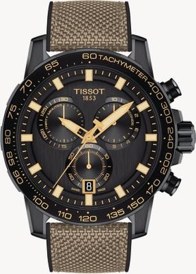 Tissot Supersportchrono voor heren | zwarte wijzerplaat | beige band T1256173705101