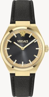 Versace V-AURIA (35mm) Black Dial / Black Leather Strap VE5E00126