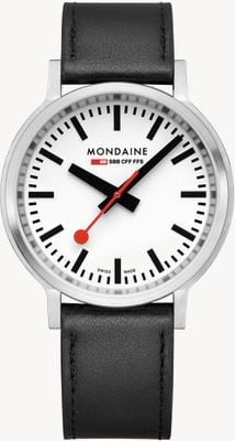Mondaine Stop2go (41 mm) klassieke witte wijzerplaat / zwart veganistisch druivenleer MST.4101B.LBV.2SE