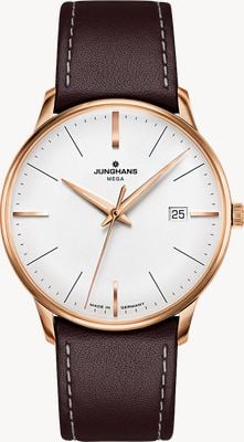 Junghans マイスターメガ（38.4mm）シルバーメッキ文字盤 / ダークブラウンレザーストラップ 58/7500.02