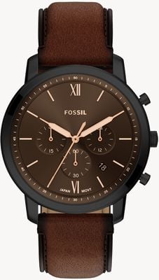 Fossil Chronograf Neutra (44 mm) z czarną tarczą / brązowym paskiem skórzanym FS6163
