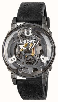 U-Boat U-65 SS White (44mm) Grey Skeleton Dial / Black Vintage-Style Silicone Strap 3354