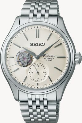 Seiko Presage 经典系列 ‘shiro-iro’ 开放式爱心 (40.2mm) 白色表盘 / 精钢表链 SPB469J1