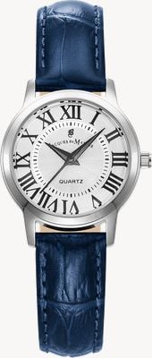 Jacques Du Manoir Genesis Three-Hand Quartz (28mm) Silver Dial / Blue Leather Strap JWL04902