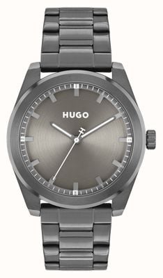 HUGO Herrenuhr #bright (42 mm) mit grauem Zifferblatt und grauem Edelstahlarmband 1530355