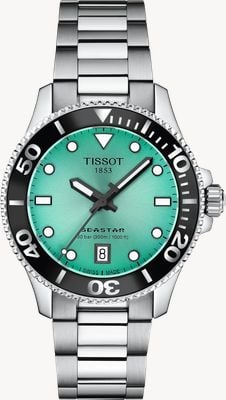 Tissot Zegarek Seastar 1000 kwarcowy (36mm) turkusowa tarcza / bransoleta ze stali nierdzewnej T1202101109100