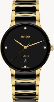 RADO Centrix diamanten quartz (39,5 mm) zwarte wijzerplaat / zwarte hightech keramiek & goud PVD roestvrij staal R30022712